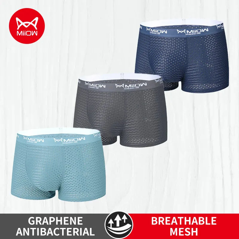 MiiOW Ice Silk Men Underwear - 3Pcs Sexy Mesh Breathable Boxer Shorts - ShopHub