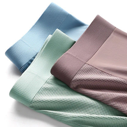 MIIOW Men's Breathable Underwear Set - Ice Silk Mesh Antibacterial Cotton Crotch Seamless Boxers - ShopHub