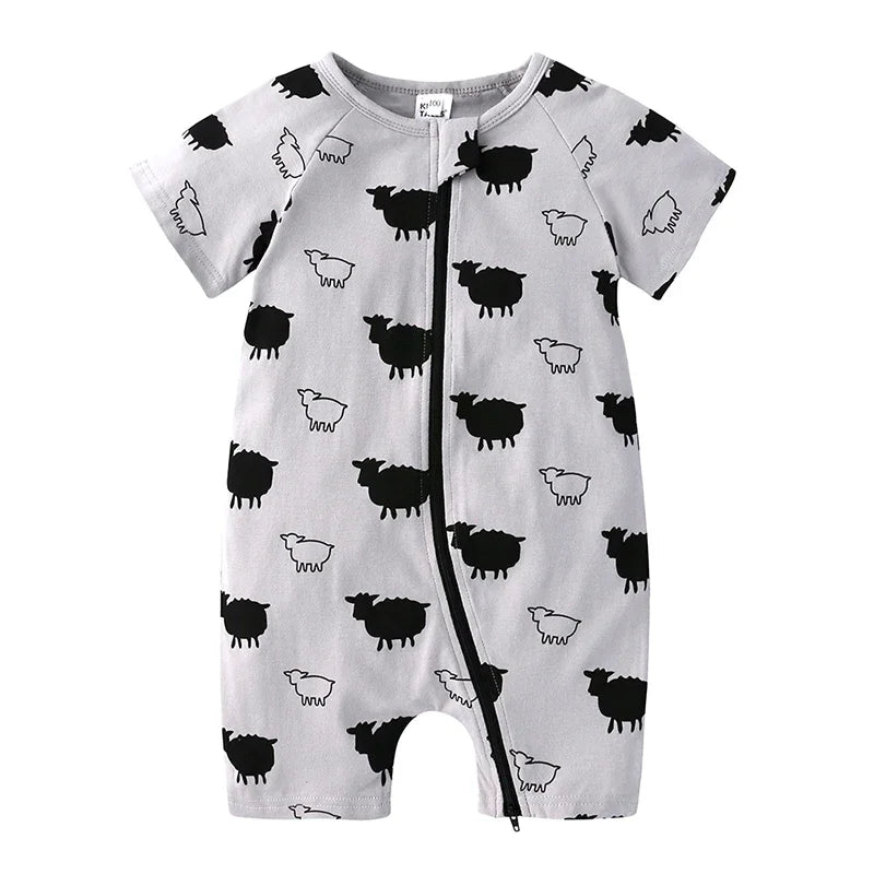 Kids Tales Summer Sprout Cotton-Stretch Double-Zip Romper