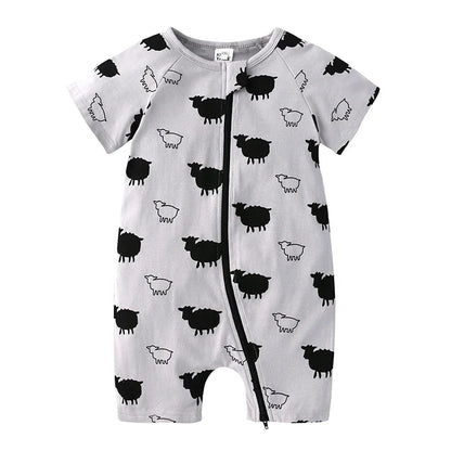 Kids Tales Summer Sprout Cotton-Stretch Double-Zip Romper