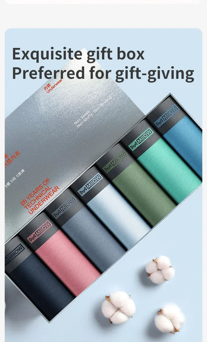 MiiOW Men Underwear Boxers - 3Pcs Cotton Antibacterial Crotch Silky Breathable Boxers - ShopHub