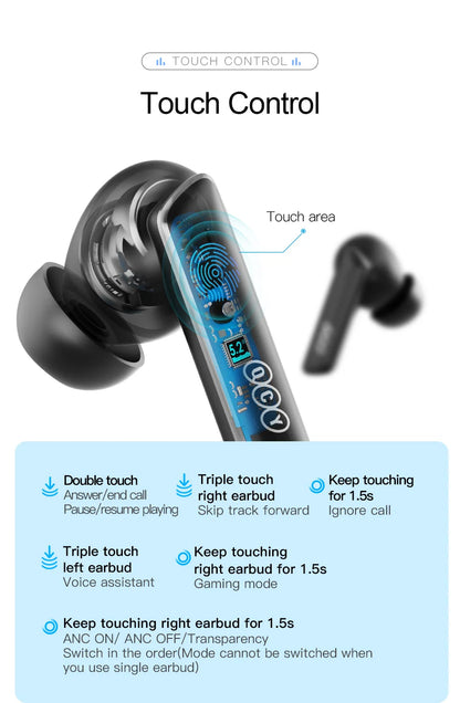 QCY HT05 ANC Wireless Earbuds - TWS Bluetooth 5.2 with 40dB Active Noise Cancellation and In-Ear Mics - ShopHub