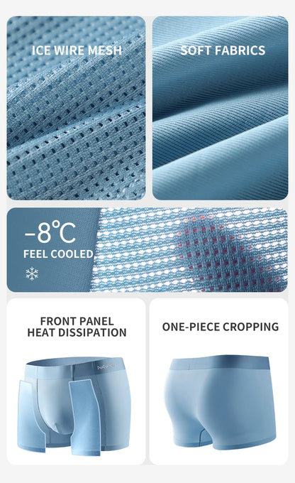 MIIOW Men's Breathable Underwear Set - Ice Silk Mesh Antibacterial Cotton Crotch Seamless Boxers - ShopHub