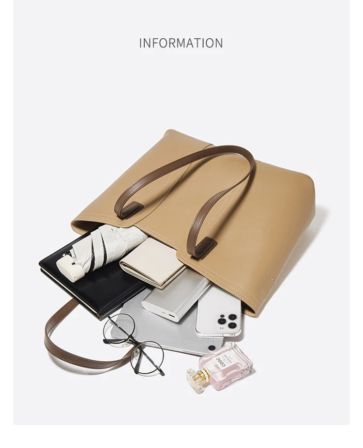 FOXER Soft Leather Handbag Women's Shoulder Bag Cowhide Leather Female Tote Bag Commute Large Capacity Luxury Bucket Bag Purse