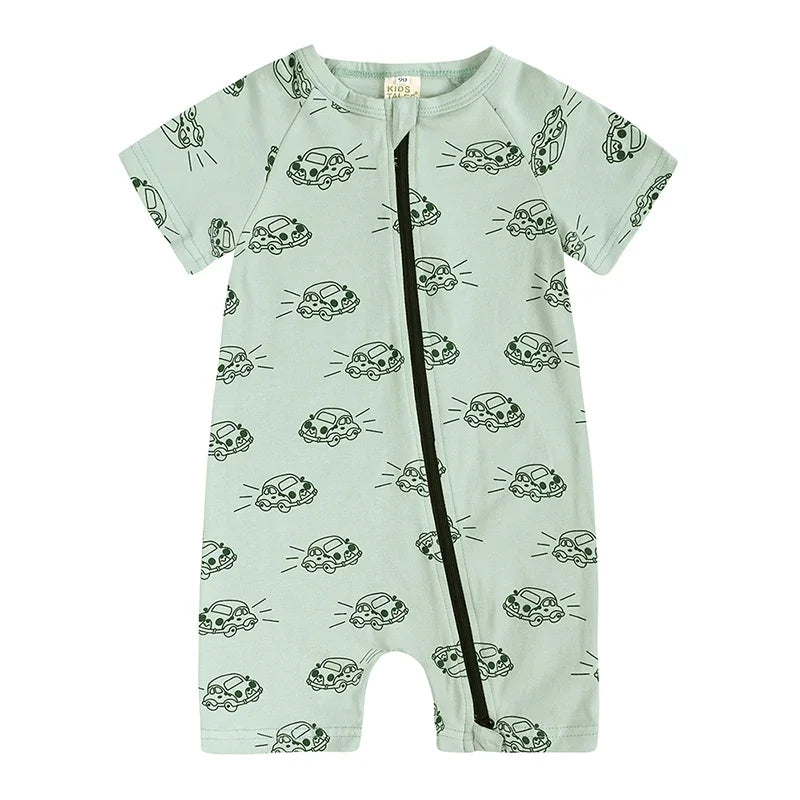 Kids Tales Summer Sprout Cotton-Stretch Double-Zip Romper