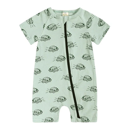 Kids Tales Summer Sprout Cotton-Stretch Double-Zip Romper