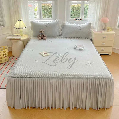 New Cool Touch Summer Mattress Cover Soft Easy Care Bed Skirt Secure Hold Mattress Protector Washable Durable Fabric Coverlets