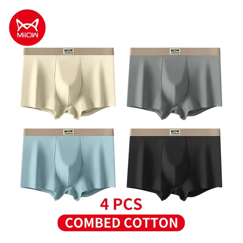 MiiOW 4Pcs Cotton Men's Underwear Soft Antibacterial U-shaped Crotch Breathable Boxer Briefs - ShopHub