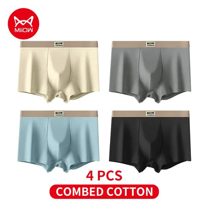 MiiOW 4Pcs Cotton Men's Underwear Soft Antibacterial U-shaped Crotch Breathable Boxer Briefs - ShopHub
