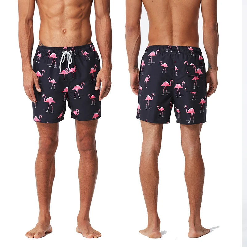 Men's breathable polyester boardshorts with elastic waist, side pocket, mesh liner, perfect for summer beach or gym activities.