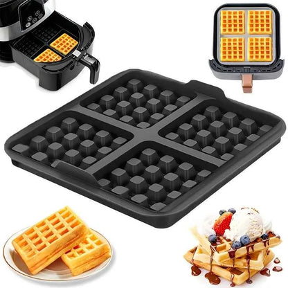 Square Waffle Mold, Non-Stick Baking Pan for Air Fryer, Reusable for Belgian Waffles Pancakes