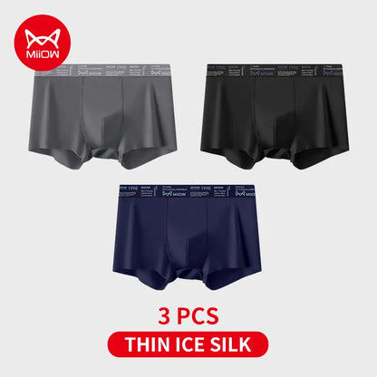 MiiOW Ice Silk Men Underwear - 3Pcs Ultra-thin Breathable Antibacterial Boxer Shorts - ShopHub
