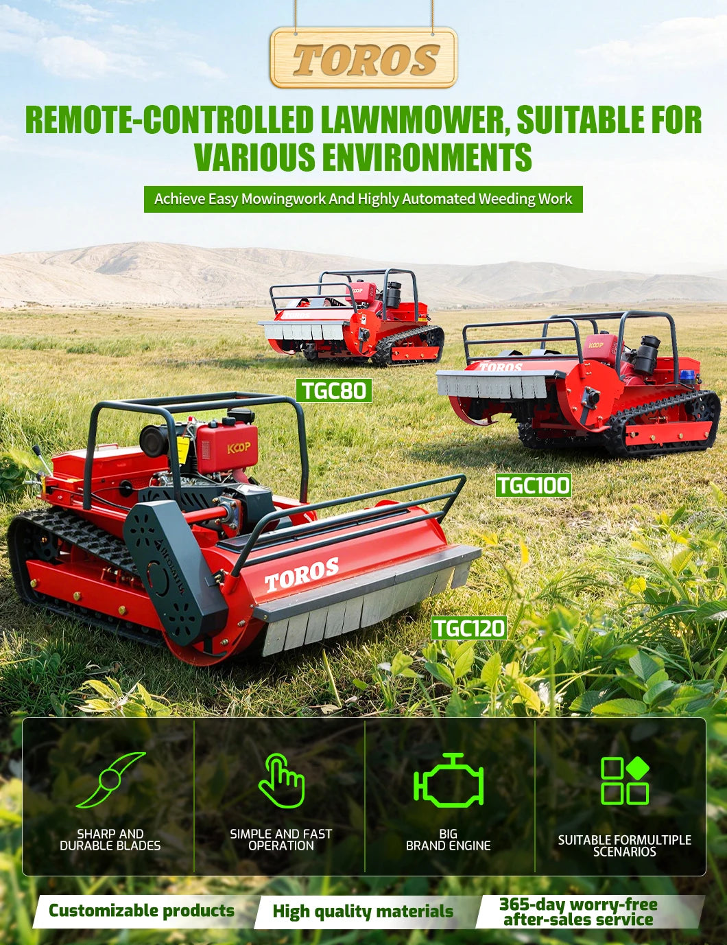 Customized Big Power Diesel Engine Small Robot Grass Cutter Cutting Width 80cm 100cm 120cm Remote Control Crawler Lawn Mower