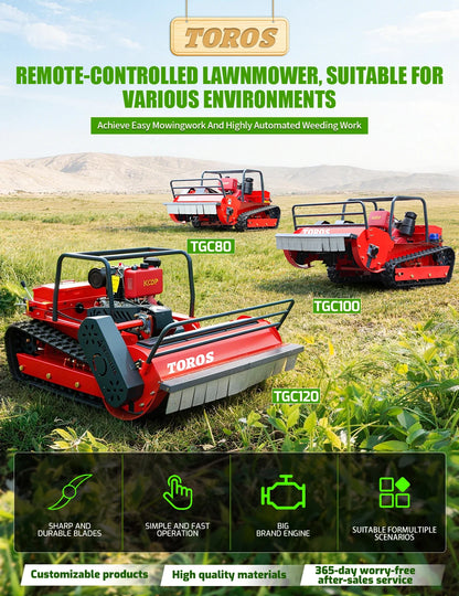 Customized Big Power Diesel Engine Small Robot Grass Cutter Cutting Width 80cm 100cm 120cm Remote Control Crawler Lawn Mower