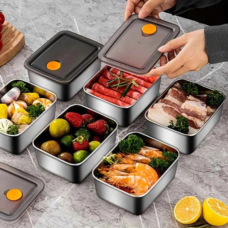 4pc Stainless Steel Food Storage Containers Set - Thickened Leakproof, BPA-Free Stackable for Fridge/Freezer/Pantry Organization