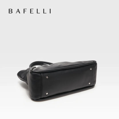 BAFELLI Ruched Genuine Leather Tote Bag