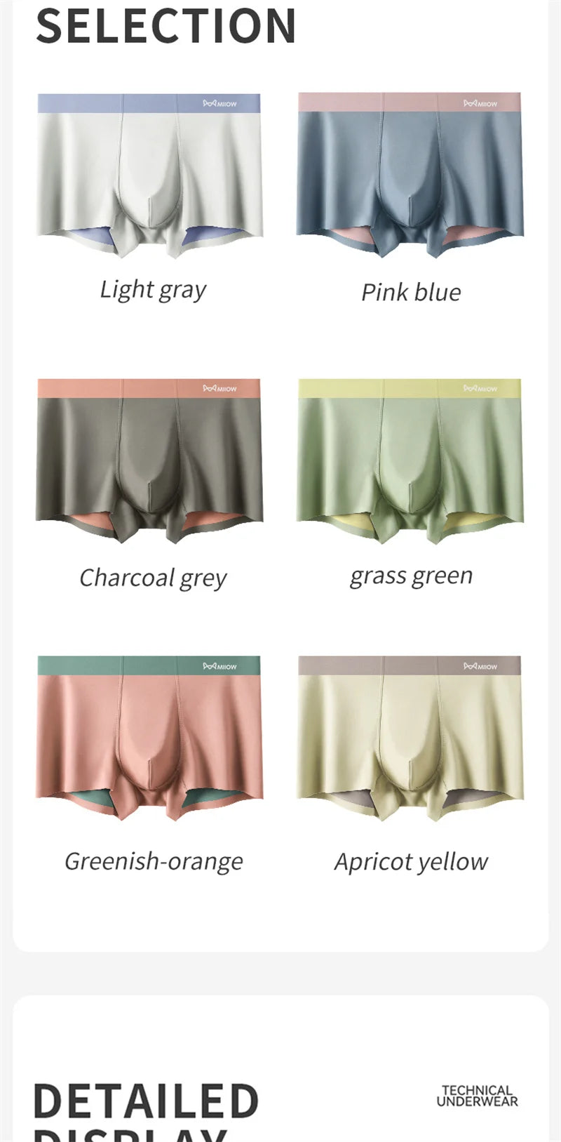 MiiOW 3Pcs Men's Breathable Underwear - Nylon Seamless Drying Antibacterial Boxers - ShopHub
