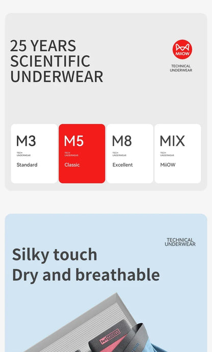 MiiOW Men Underwear Boxers - 3Pcs Cotton Antibacterial Crotch Silky Breathable Boxers - ShopHub