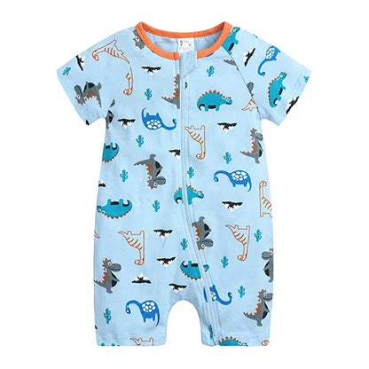Kids Tales Summer Sprout Cotton-Stretch Double-Zip Romper