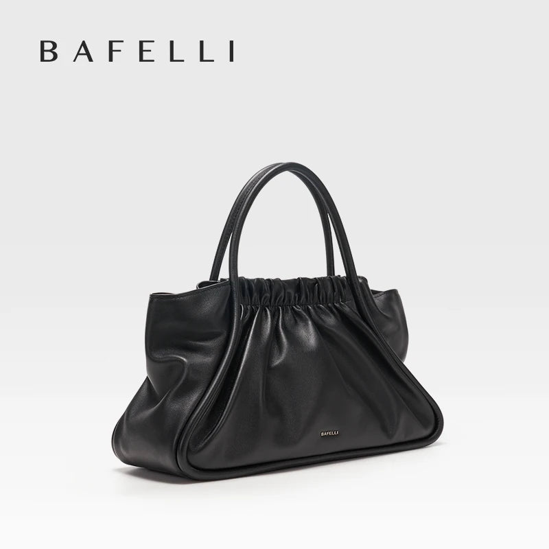 BAFELLI Ruched Genuine Leather Tote Bag