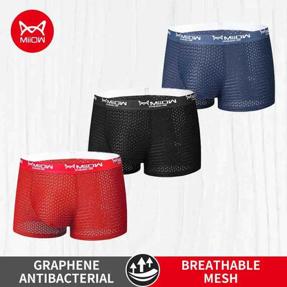 MiiOW Ice Silk Men Underwear - 3Pcs Sexy Mesh Breathable Boxer Shorts