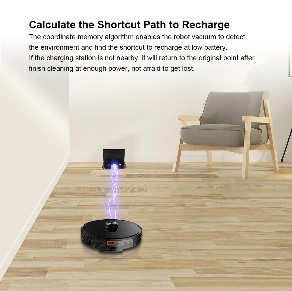 Liectroux Lilin X6 robot vacuum cleaner navigating hardwood floor with dustbin and modern design