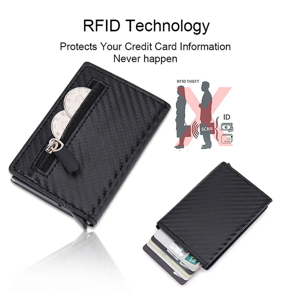Anti Rfid Metal Business Card Holder Automatic Pop Up Case Men Trifold Coin Purse Small Carbon Visit Credit Cardholder for Men