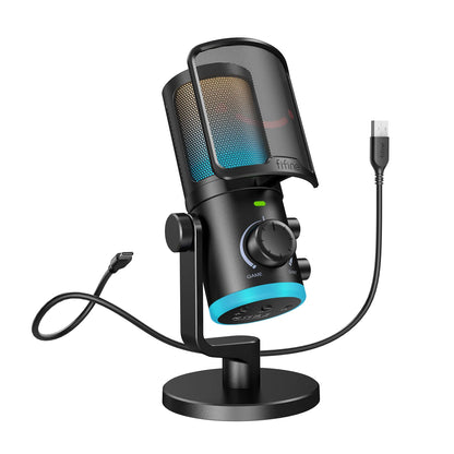 FIFINE USB Gaming Microphone: Premium Quality with Noise Cancellation & RGB Lighting