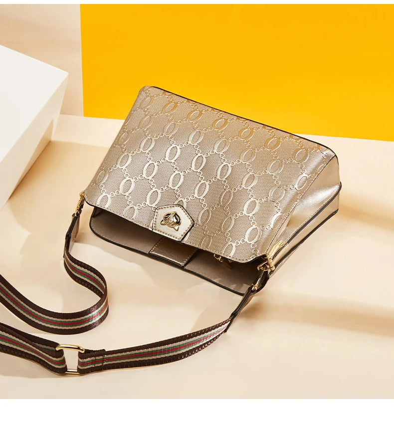 FOXER Women's Shoulder Bag Split Leather Lady Crossbody Bag Fashion Monogram Print Large Capacity Handbag Purse