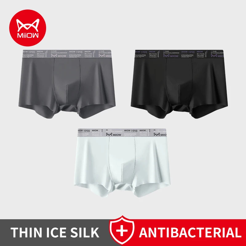 MiiOW Ice Silk Men Underwear - 3Pcs Breathable Ultra-thin Antibacterial Boxers for Ultimate Comfort - ShopHub