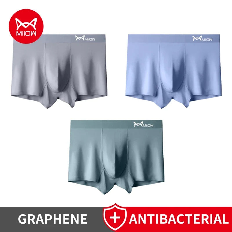 MiiOW Men's Modal Underwear - 3Pcs Graphene Antibacterial Boxer with Seamless Cuffs - ShopHub