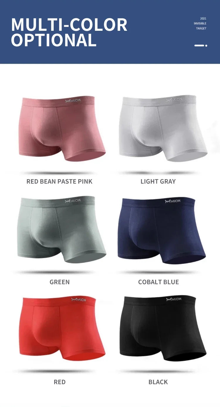 MiiOW 4Pcs Men's Breathable Cotton Underwear with Graphene Antibacterial Technology - Comfortable U Convex Bag Crotch Boxers - ShopHub