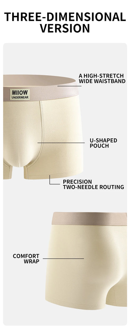 MiiOW 6Pcs Breathable Cotton Men's Underwear - Combed Cotton Antibacterial Boxer Briefs - ShopHub
