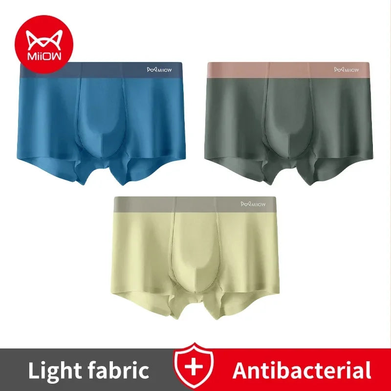 Experience Unmatched Comfort with MiiOW Silk Boxer Briefs – 3-Pack of Traceless Lightweight Antibacterial Men's Underwear