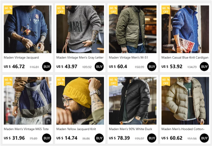 Maden Men's Vintage Tiger Embroidery Jacket Heavyweight Cotton Zip-Up with Lapel Collar Green Casual Overcoat for Spring Fall