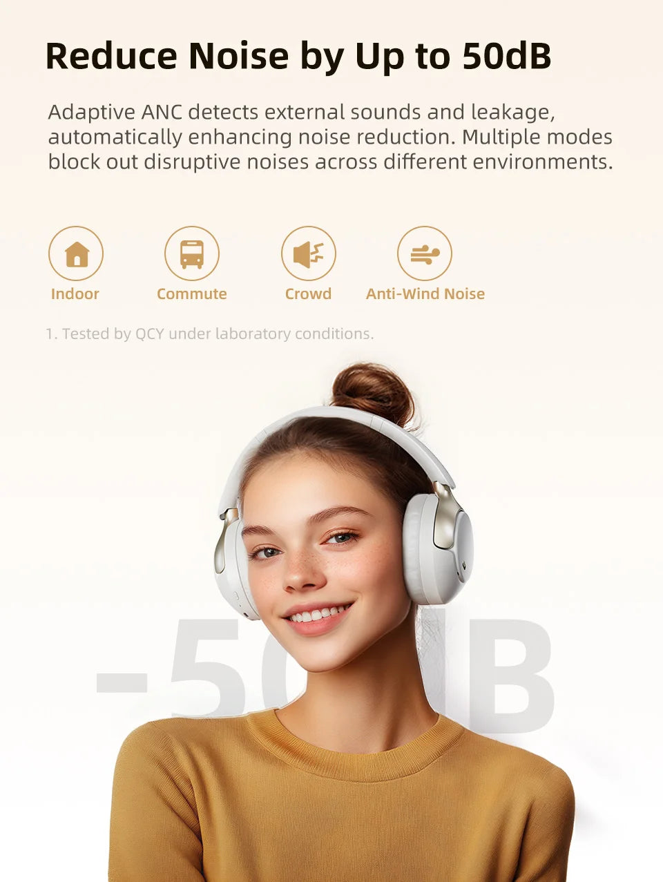 QCY H3 PRO ANC Bluetooth Headphones with 50dB Active Noise Cancelling and 55H Playtime - ShopHub