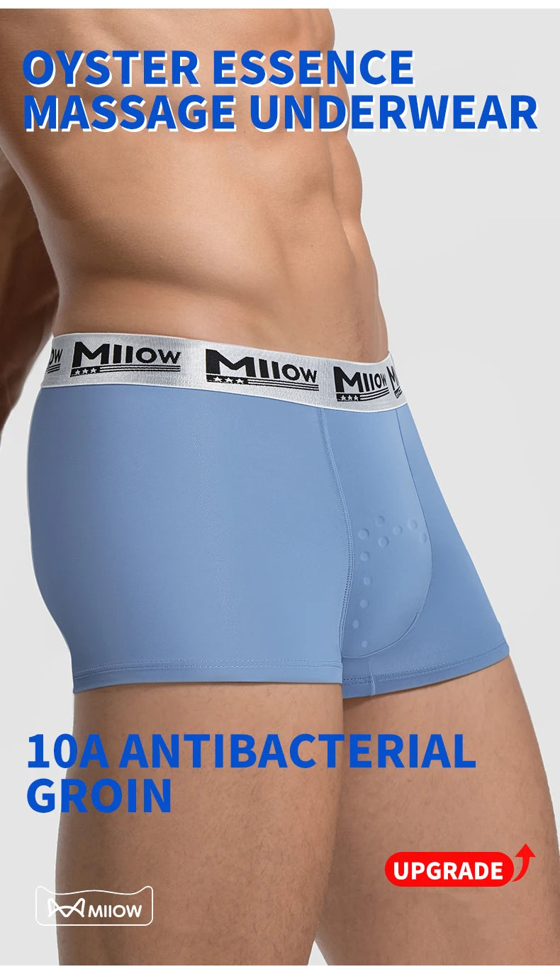MiiOW 3Pcs Men's Breathable Underwear Ice Silk 10A Antibacterial Boxershorts with 101 Massage Beads - ShopHub
