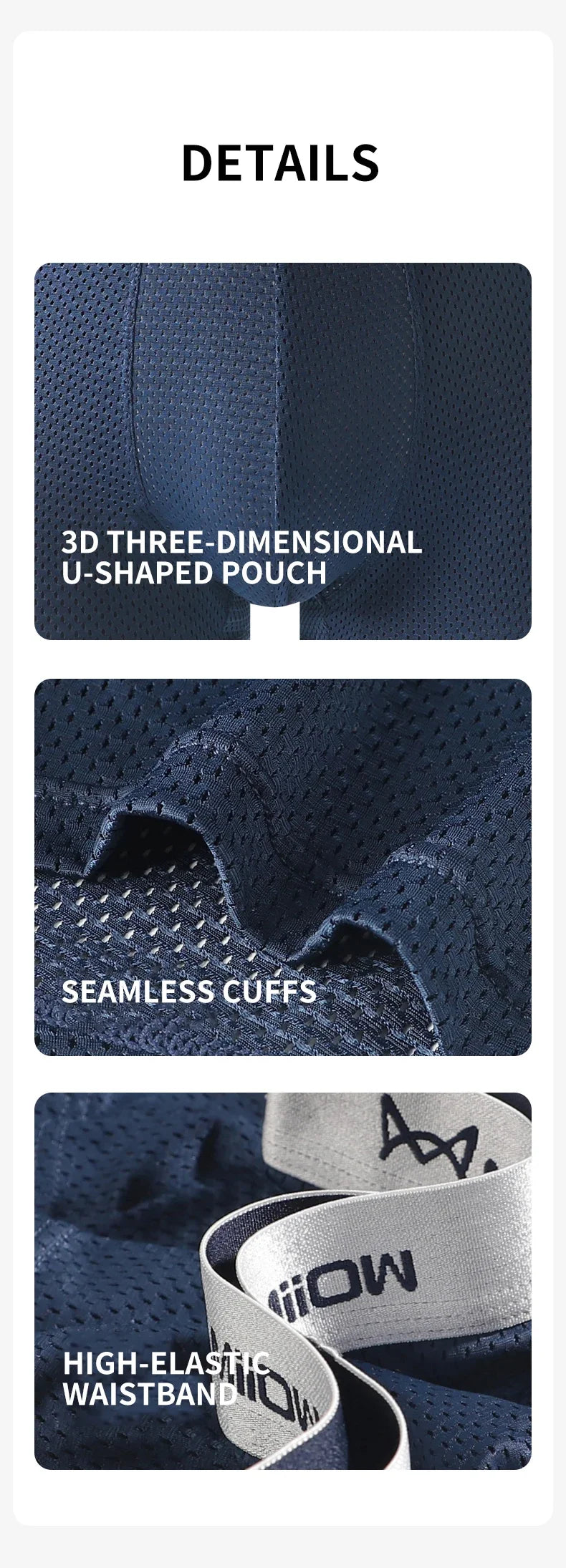 MiiOW Ice Silk Men's Underwear - 3Pcs Breathable Mesh Antibacterial Boxer Briefs - ShopHub
