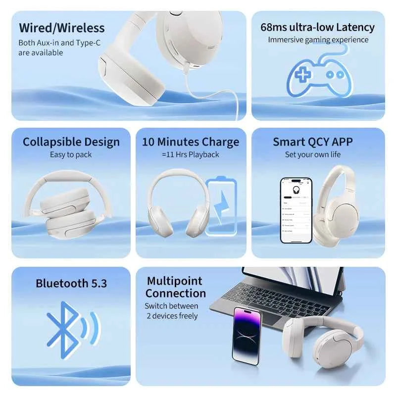 QCY H3 Lite ANC Wireless Headphones with Bluetooth 5.3, 40mm Driver, and 60H HiFi Sound