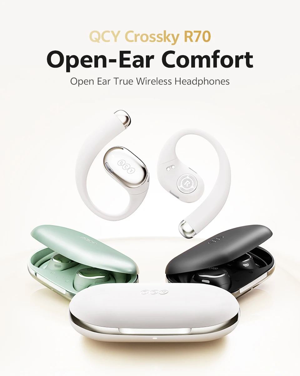 QCY Crossky R70 Wireless Headphones - Hi-Res Open-Ear Bluetooth 6.0 Earhooks with Bass Boost - ShopHub