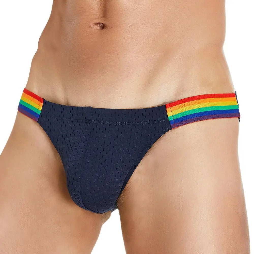 SEOBEAN Men's Breathable Underwear - Mesh Sexy Briefs with Rainbow Belt - ShopHub