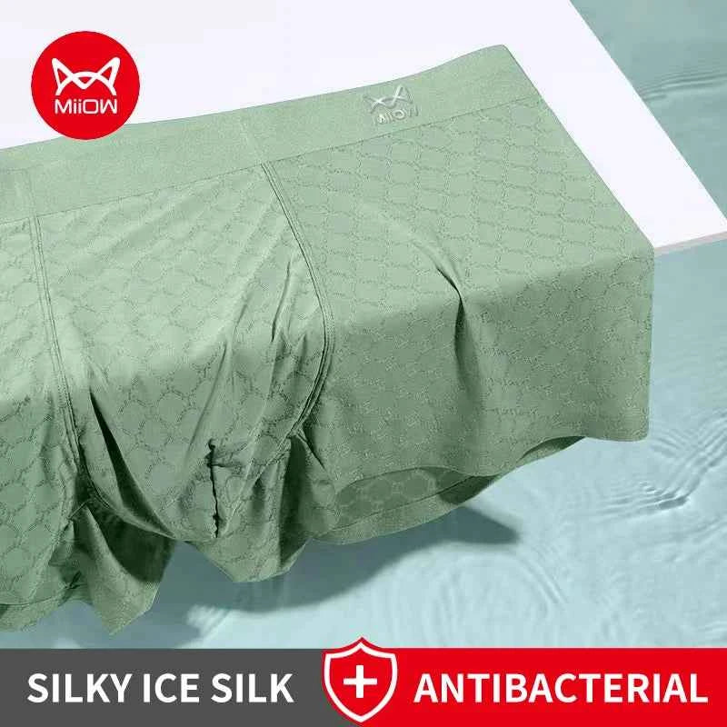 MiiOW 3Pcs Silky Ice Silk Men's Panties Breathable Mesh Mens Boxers 3A Antibacterial Man Underwear Underpants Men Boxers Trunks