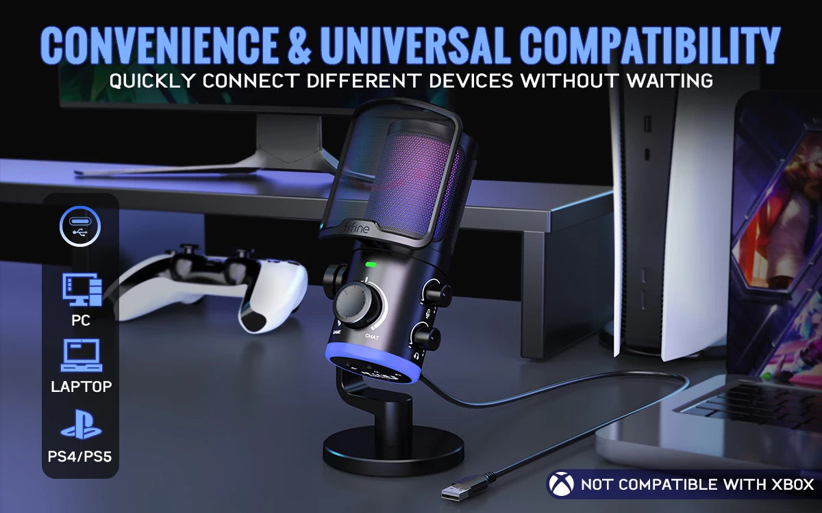 FIFINE USB Gaming Microphone: Premium Quality with Noise Cancellation & RGB Lighting
