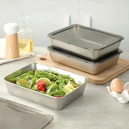 1-6Pcs Stainless Steel Food Containers with Black Lids, Kitchens Accessories, Holds Knifes, Stackable Kitchen Meal Prep Storage