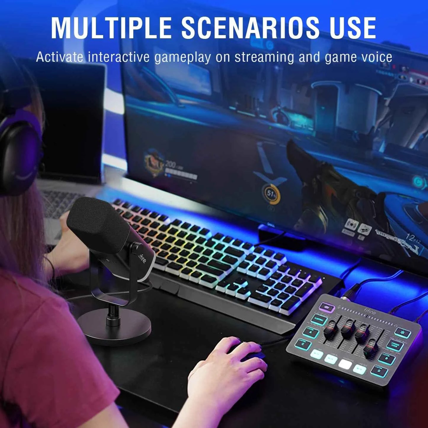 FIFINE Gaming Audio Set Microphone/Mixer/Headset for Streaming Podcasting,Podcast Set for Youtube/OBS/Tiktok/X/VK - AM8/H9/SC3