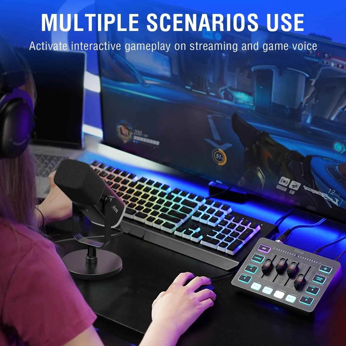FIFINE Gaming Audio Set Microphone/Mixer/Headset for Streaming Podcasting,Podcast Set for Youtube/OBS/Tiktok/X/VK - AM8/H9/SC3