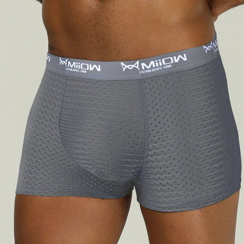 MiiOW Breathable Mesh Men's Underwear - Sexy Ice Silk Boxers - ShopHub