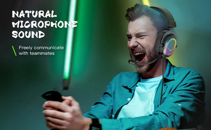 Fifine RGB Gaming Headset - Dynamic Over-Ear Headphones with 7.1 Surround Sound & Mic