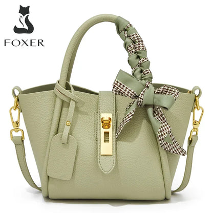 FOXER Women's Handbag Split Leather Shoulder Bag 2026 Fashion Lady Crossbody Bag Light Luxury Commuter Bucket Bag as Gift