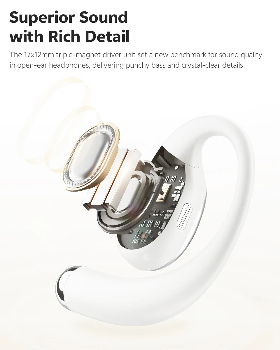 QCY Crossky R70 Wireless Headphones - Hi-Res Open-Ear Bluetooth 6.0 Earhooks with Bass Boost - ShopHub